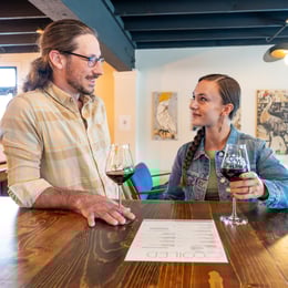 Couple at bar doing Idaho wine tasting