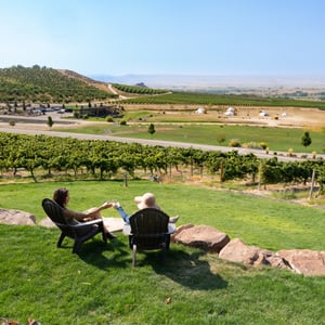 Women cheers overlooking Idaho wine country