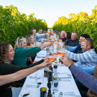 Idahoans eating dinner in vineyard