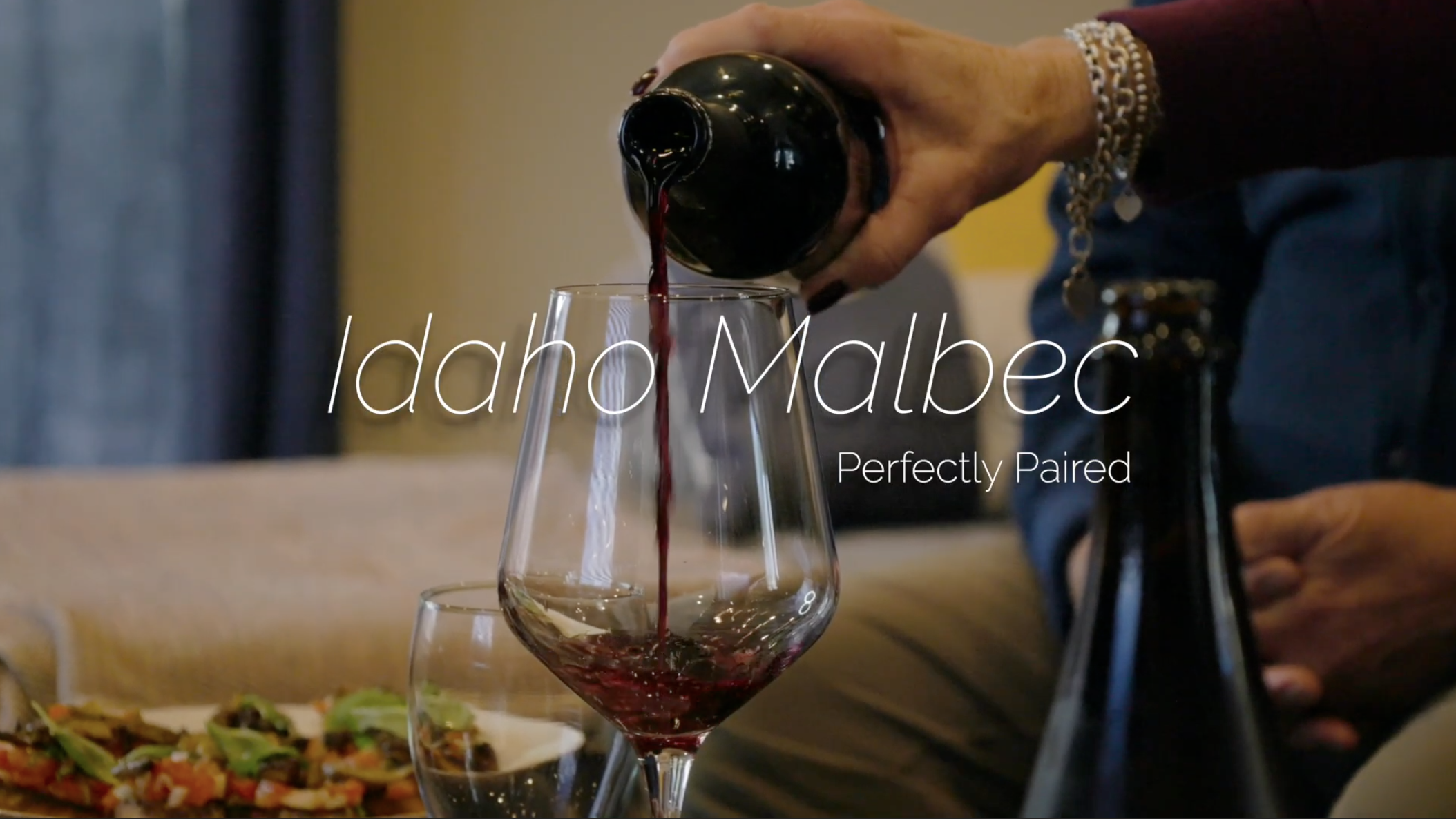 Idaho Malbec being poured with mushroom bruschetta